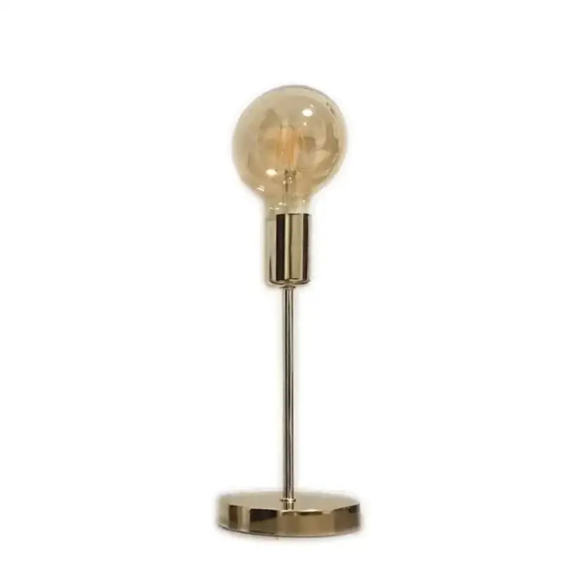 A golden modern led bedside lamp with a sleek brass finish and amber glass bulb for bedroom lighting