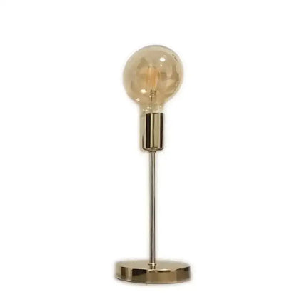 A golden modern led bedside lamp with a sleek brass finish and amber glass bulb for bedroom lighting