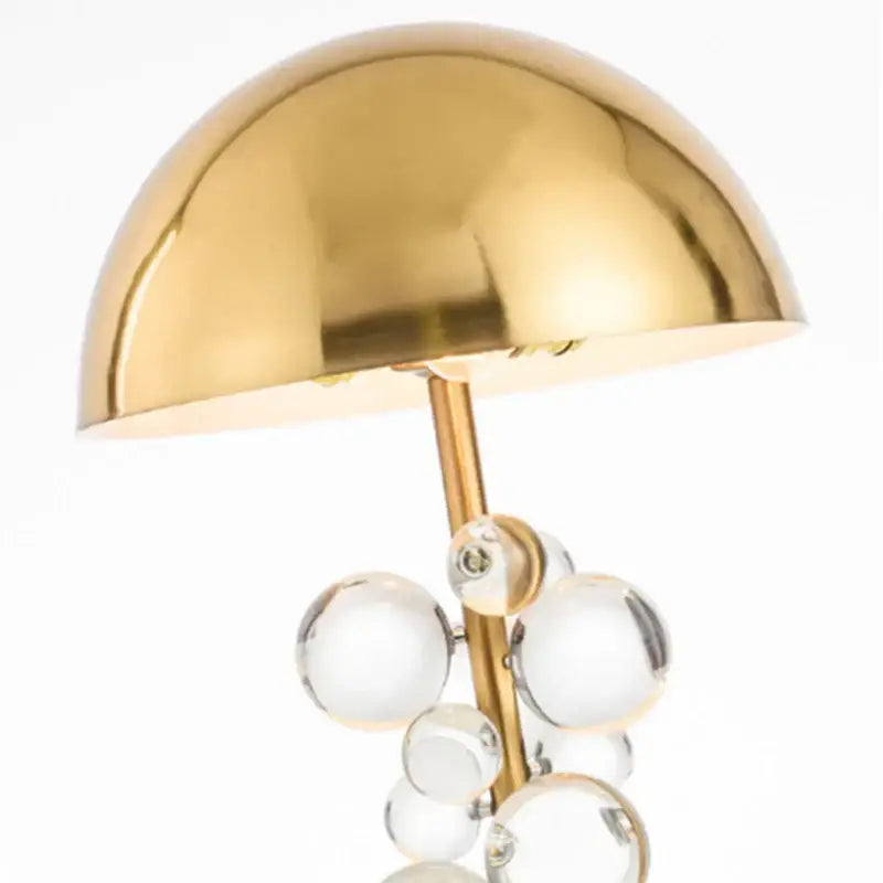 Golden mushroom crystal table lamp with gold dome and clear glass spheres cluster decorbites golden mushroom