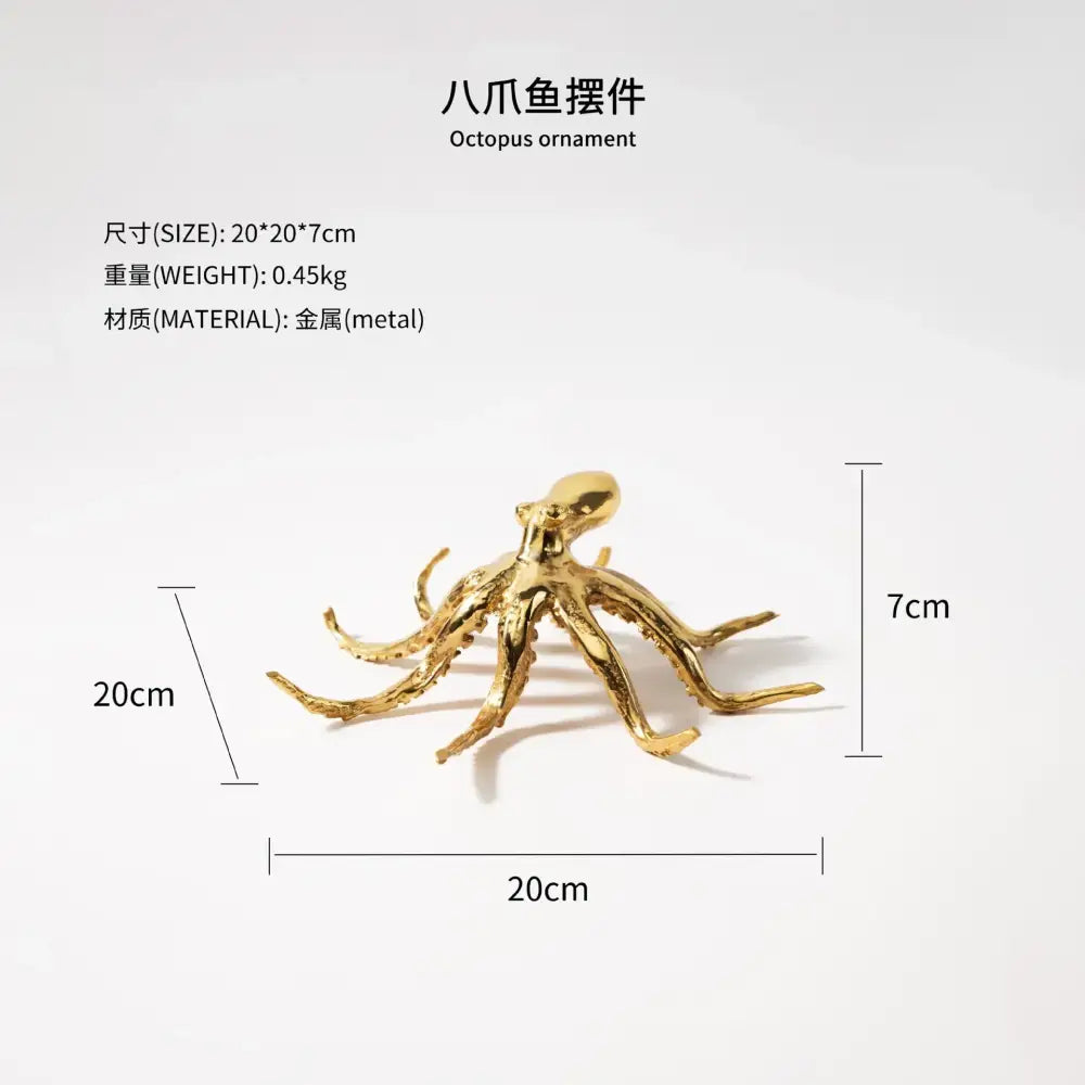 Golden octopus metal sculpture with detailed tentacles and polished finish for decorbites golden octopus living room decor