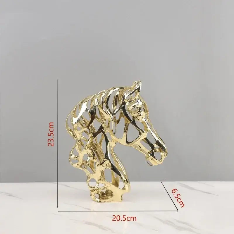 Golden openwork animal sculpture featuring a golden metallic horse head with intricate openwork design for decorbites decor