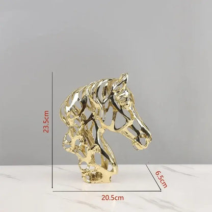 Golden openwork animal sculpture featuring a golden metallic horse head with intricate openwork design for decorbites decor