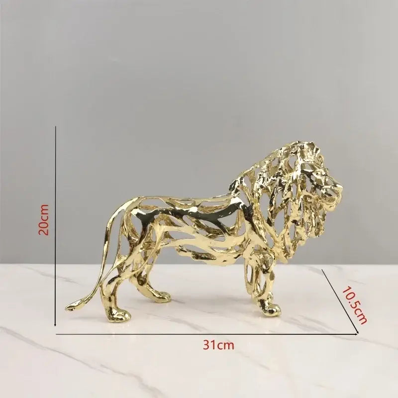 Golden openwork animal sculpture tiger figurine with intricate modern carve design for living room decorbites decorbites golden openwork