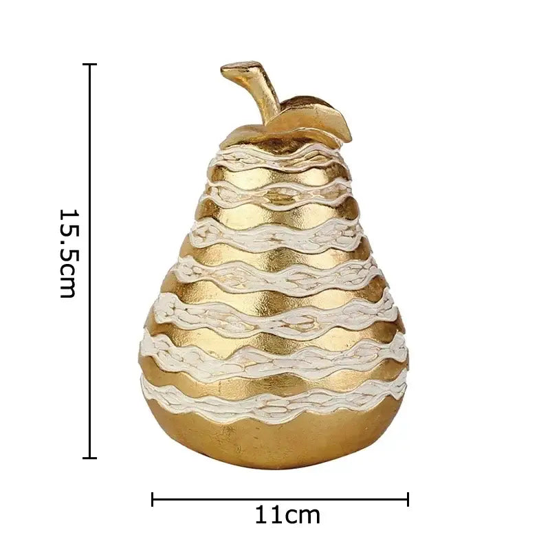 Golden pineapple art statuette desk decoration with gold and cream pear shape and wavy textured stripes