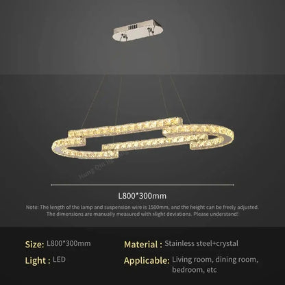 Golden spiral circular crystal pendant light with double-looped stainless steel frame and decorbites circular crystal accents