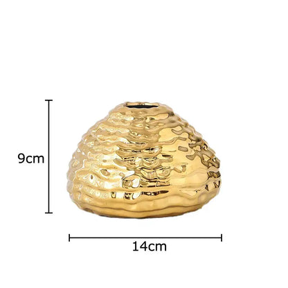 Golden wrinkle ceramic vase with textured honeycomb surface and open top for elegant living room decorbites decor