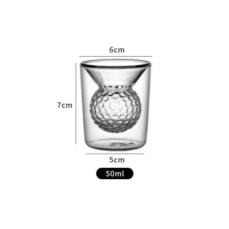 Clear double-walled glass golf ball double tumbler with textured design 50ml for decorbites golf ball dining room decor