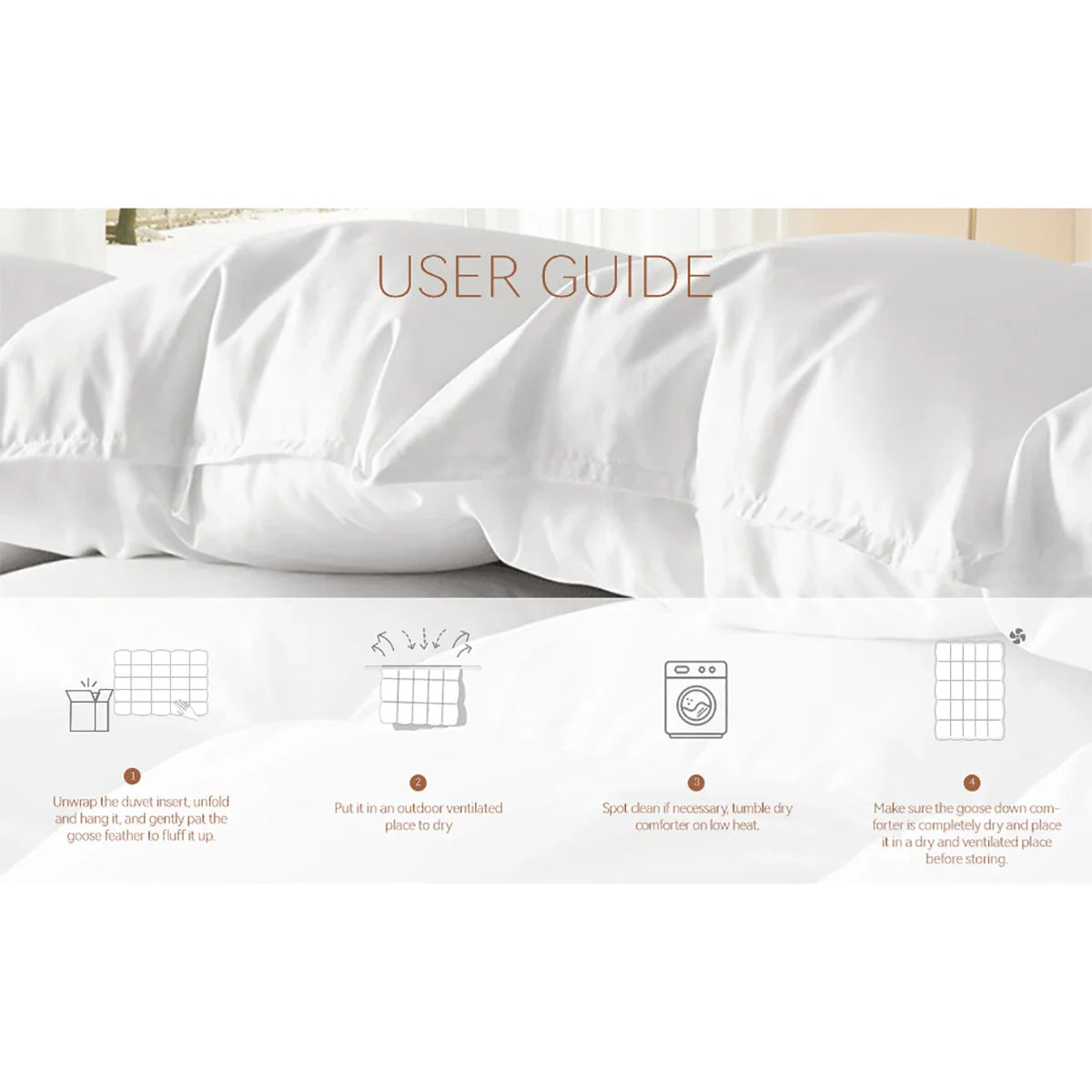 White goose down comforter insert king queen size with high fill power soft plush texture and subtle sheen
