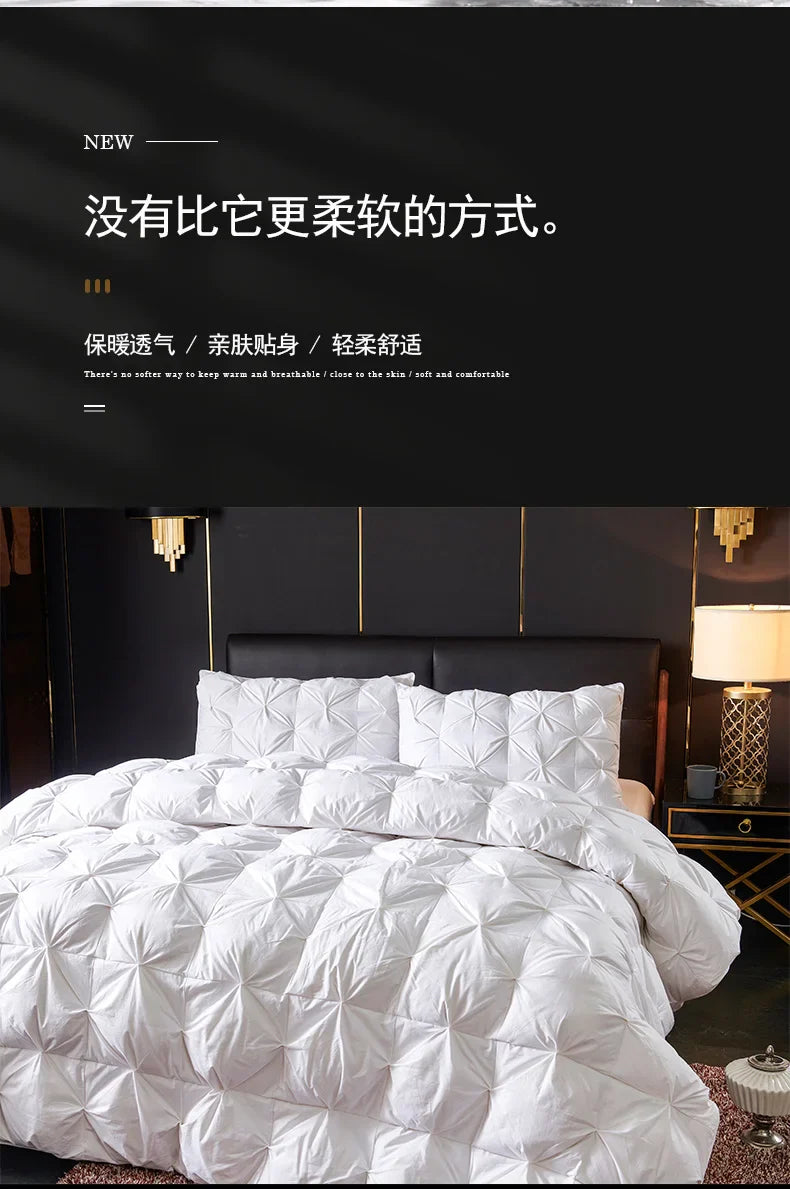 White quilted goose down soft duvet with plush diamond-stitched design king queen twin size luxury comforter