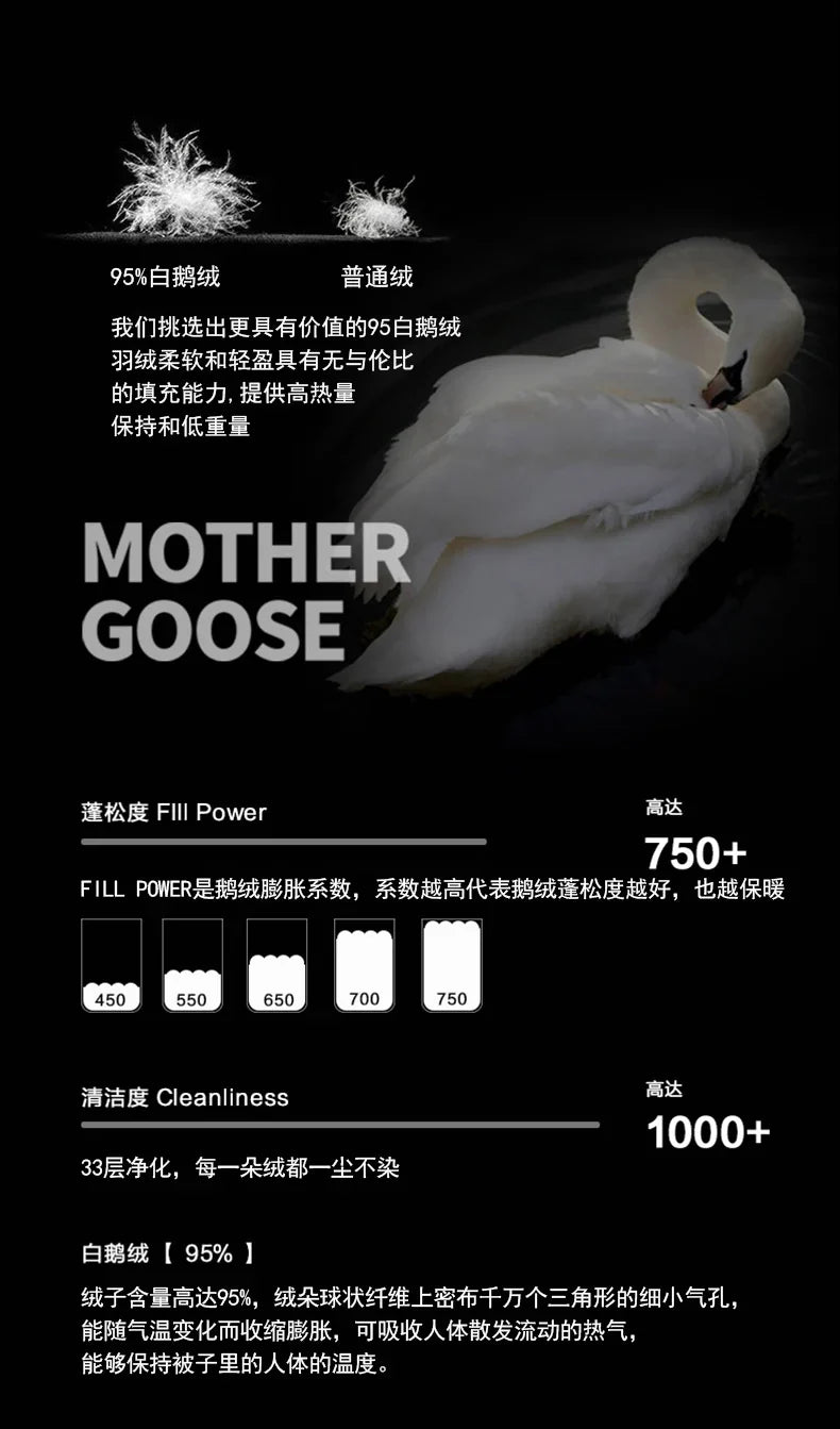 A plush white goose-shaped pillow with soft feathers complementing a goose down soft duvet luxury blanket for bedding