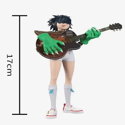 A 17cm tall gorillaz band resin figurine with spiky black hair holding a brown guitar for decorbites gorillaz band decor
