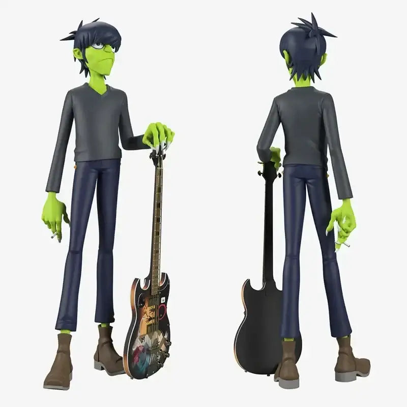 Green-skinned animated gorillaz band resin figure with spiky hair holding electric bass guitar for decorbites gorillaz band set