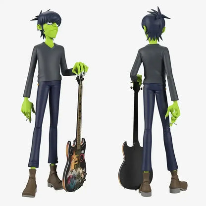 Green-skinned animated gorillaz band resin figure with spiky hair holding electric bass guitar for decorbites gorillaz band set
