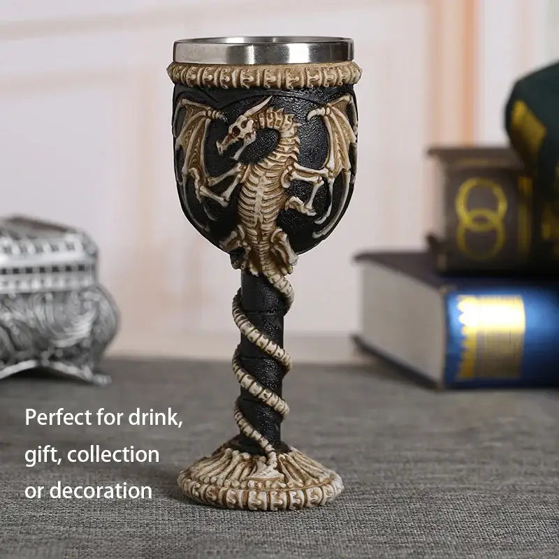 Black and beige dragon skull goblet with metallic rim stainless steel wine glass for gothic decorbites dragon skull use