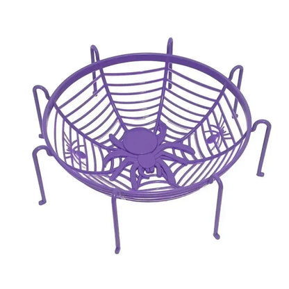 Purple metal spiderweb skull spider tray featuring a central spider design for gemstone skull candy storage plate