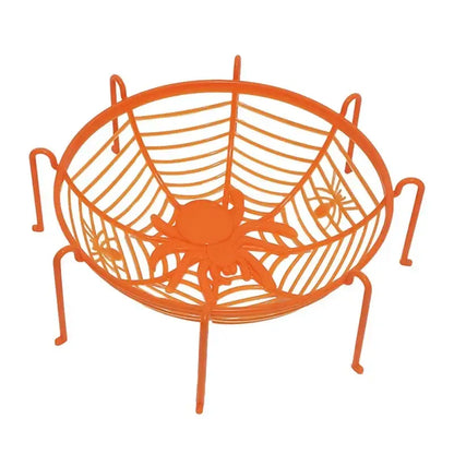Orange plastic gothic gemstone skull spider storage plate with central and smaller spiders on web design tray