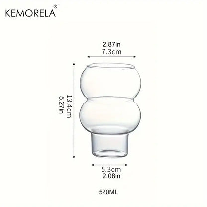 Clear glass gourd shaped glass cup set with wooden handle featuring a distinctive two-bubble design by kemorela