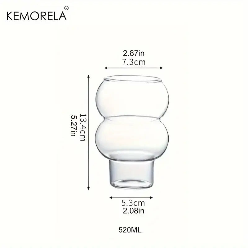 Clear glass gourd shaped glass cup set with wooden handle featuring a distinctive two-bubble design by kemorela