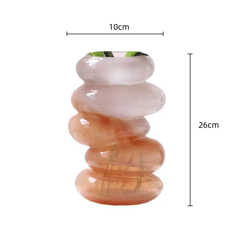 A translucent gradient color geometric glass vase in pale pink to warm amber hues for living room decorbites decor