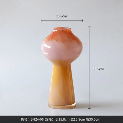 A sleek decorbites gradient glass vase set of 2 with amber to pink hues for living room gourd flower decor