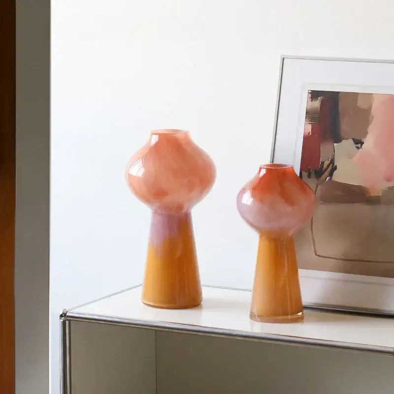 Two gradient glass vases with rounded bulbous tops and tapered bases from decorbites gradient glass vase set for living room decor