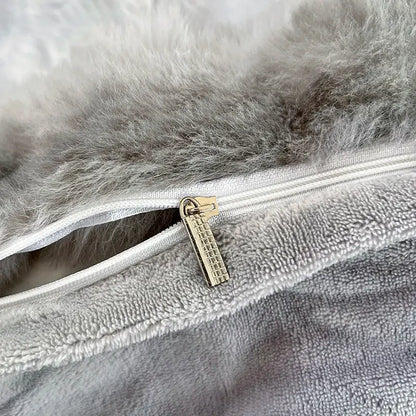 Gray faux fur pillowcase with silver zipper pull from decorbites gradient gray faux bedding set for stylish bedroom decor