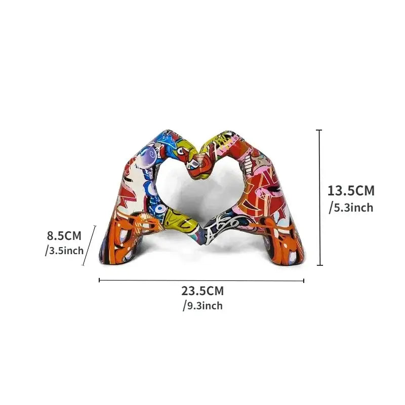 Vibrant graffiti-style heart-shaped resin ornament with bold orange red and blue patterns for office desktop decorbites colorful love