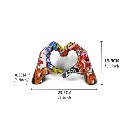 Vibrant graffiti-style heart-shaped resin ornament with bold orange red and blue patterns for office desktop decorbites colorful love