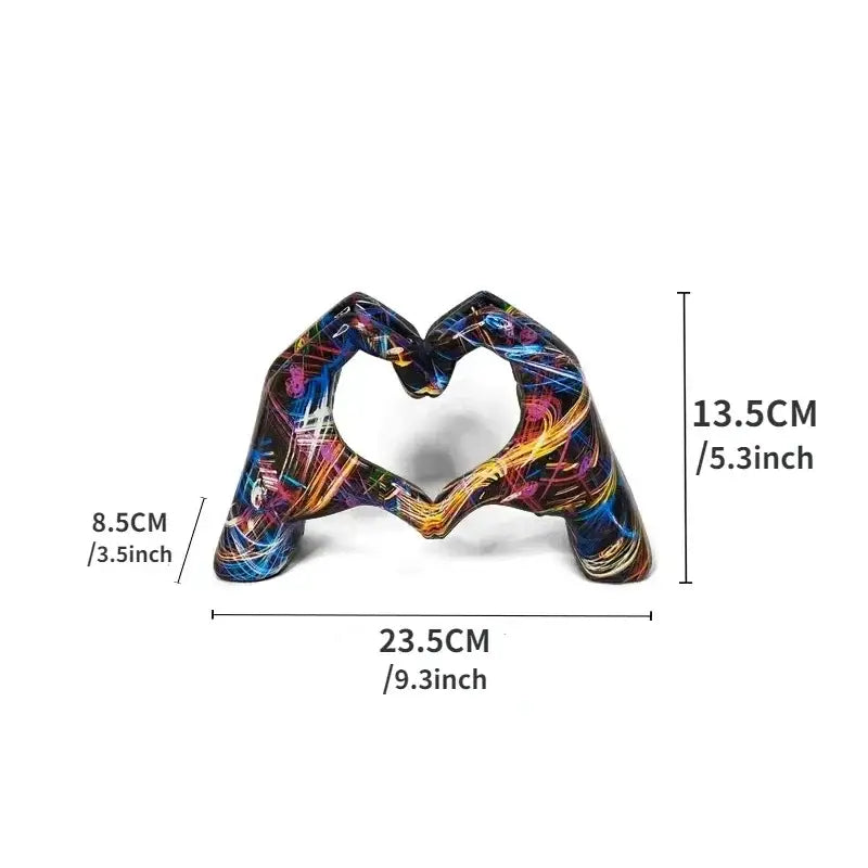 Vibrant abstractly painted resin ornaments of two hands forming a colorful love heart shape for office decorbites colorful love desktop decor