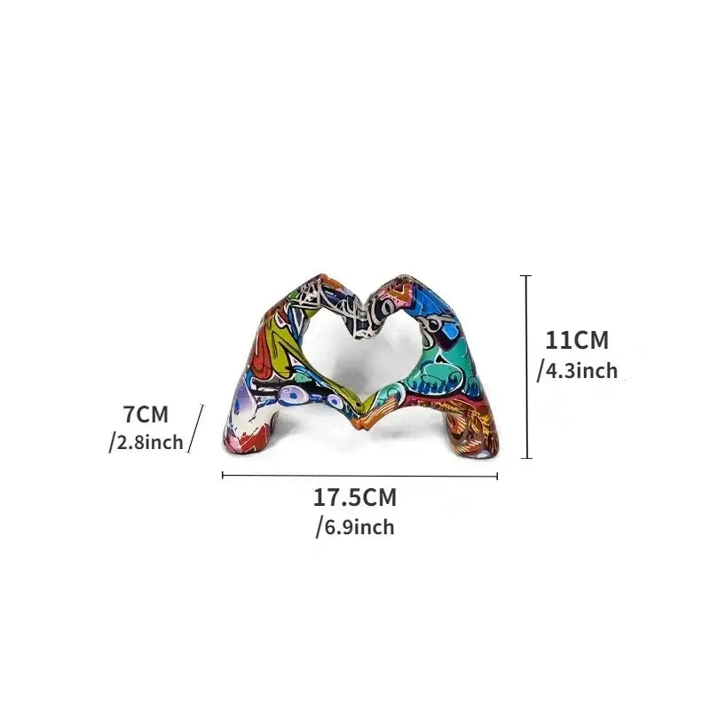 Vibrant graffiti-style heart-shaped resin ornament with bold blue green orange and red patterns for office decorbites colorful love desktop decor