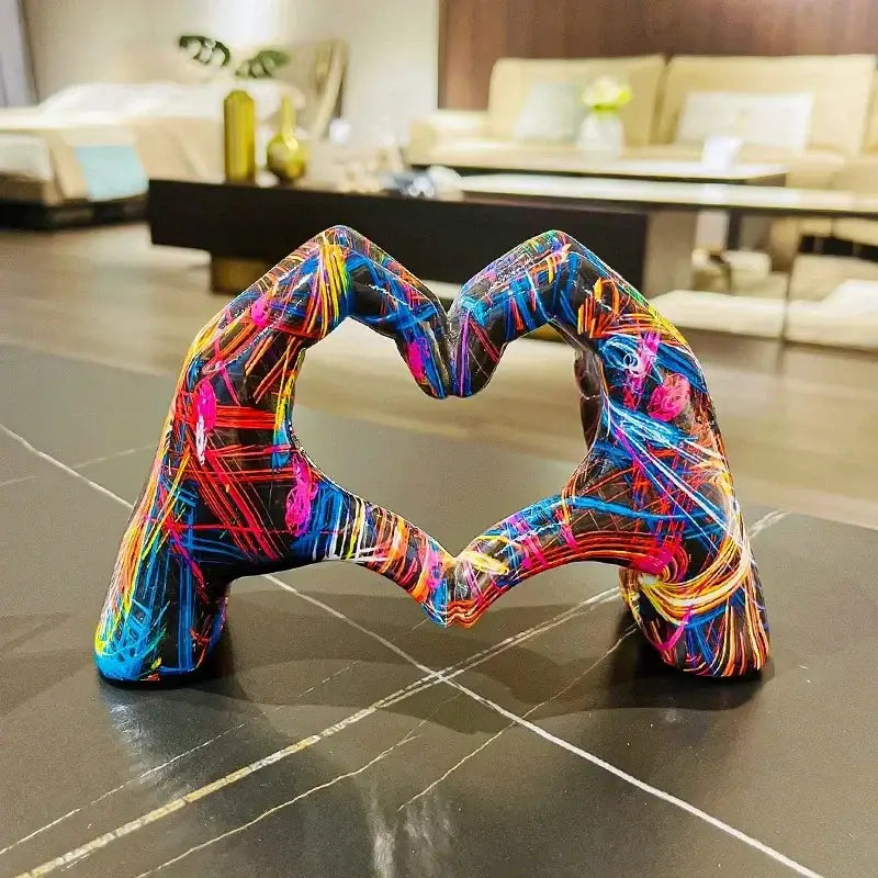Vibrant colorful love resin ornaments featuring an abstract two hands heart sculpture ideal for office desktop decorbites colorful love decor