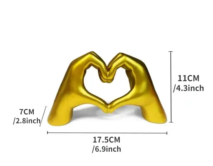 Golden metallic sculpture of two hands forming heart shape resin ornaments for colorful love office desktop decorbites colorful love