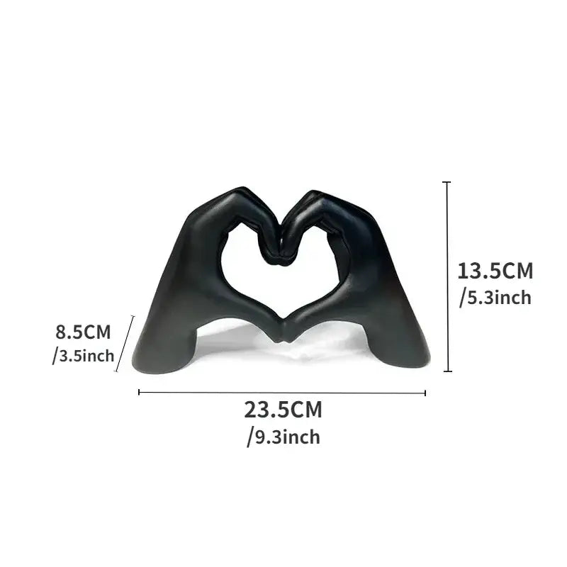 Black ceramic sculpture of two hands forming a heart shape resin ornaments colorful love decorbites colorful love office desktop decor