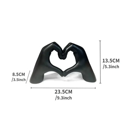 Black ceramic sculpture of two hands forming a heart shape resin ornaments colorful love decorbites colorful love office desktop decor