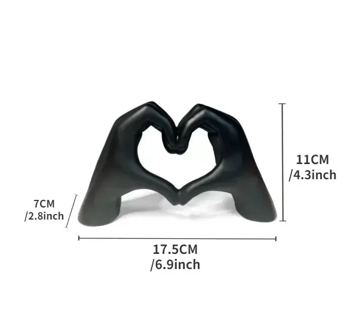 Black glossy resin ornaments of two hands forming a heart shape for decorbites colorful love desktop decor