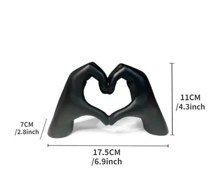 Black glossy resin ornaments of two hands forming a heart shape for decorbites colorful love desktop decor