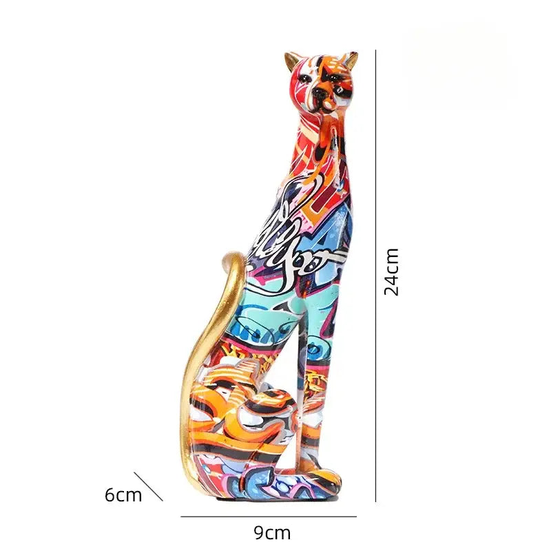 A vibrant graffiti leopard resin sculpture with glossy multicolored patterns for colorful living room decorbites decor