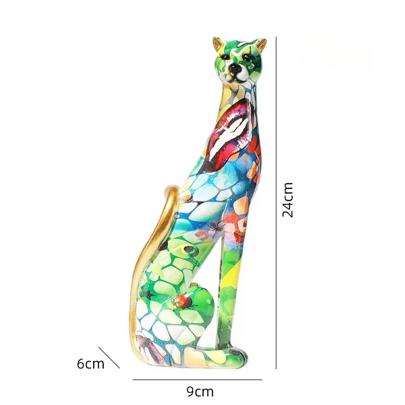A vibrant 24cm tall decorbites leopard resin sculpture with colorful mosaic patterns for living room decor