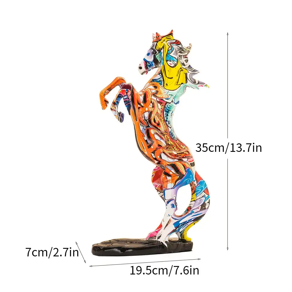 Vibrant graffiti style colorful resin horse statue with glossy finish ideal for living room decorbites colorful resin decor