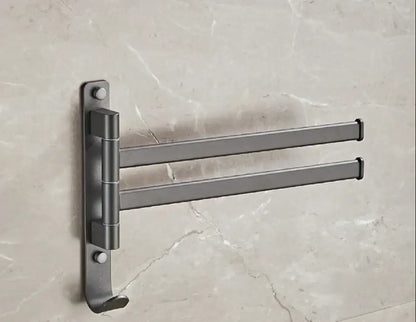 Modern matte black double-arm wall-mounted towel hanger with decorbites gray aluminum swivel folding metal rack design