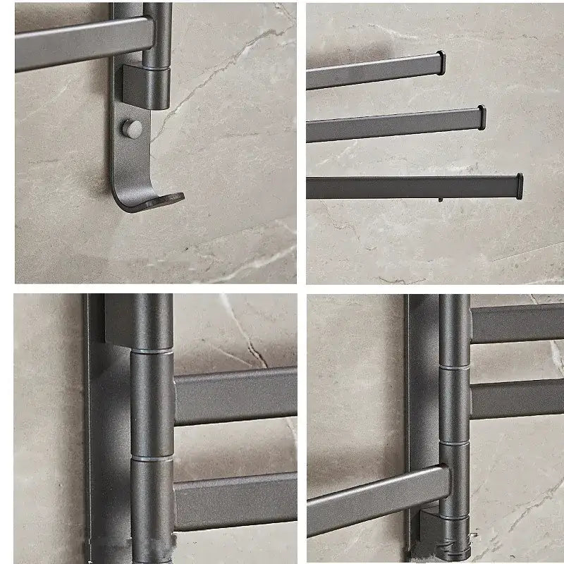 Modern matte black metal towel hanger with adjustable bars in decorbites gray aluminum swivel folding rack design