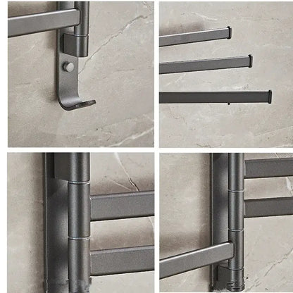 Modern matte black metal towel hanger with adjustable bars in decorbites gray aluminum swivel folding rack design