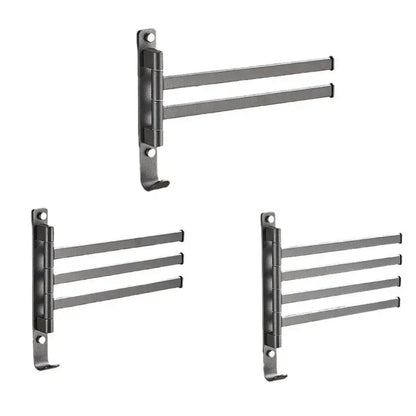 Set of three sleek gray aluminum swivel towel hangers with matte black metal adjustable arms for bathroom decorbites gray aluminum