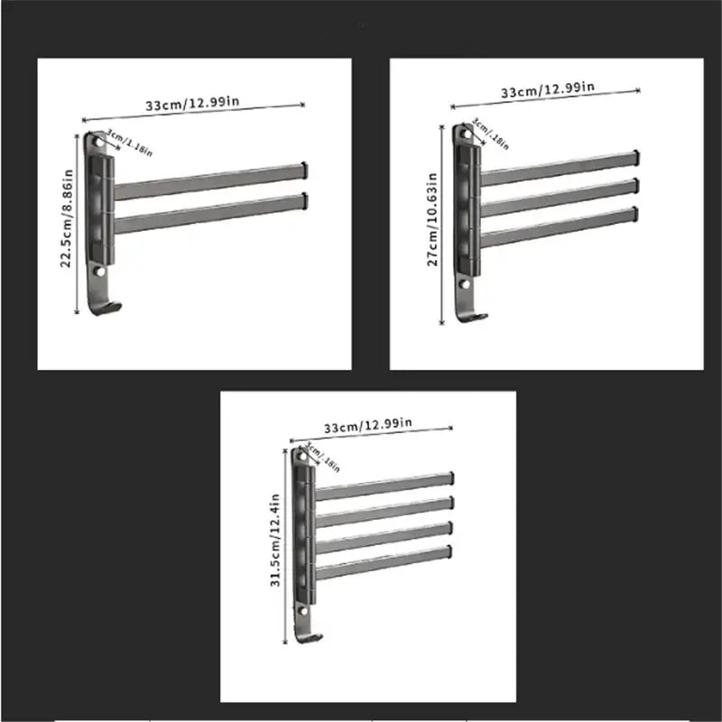 Silver metal towel rack with three horizontal bars and mounting bracket in decorbites gray aluminum swivel towel hanger design