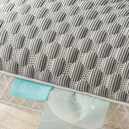 Gray mesh pillow cover with textured breathable pattern and light blue tags for decorbites ice rayon cooling pillow