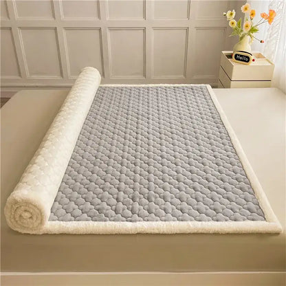 Gray and white antibacterial milk velvet mattress blanket with quilted texture and soft fluffy border for bedroom decorbites antibacterial milk