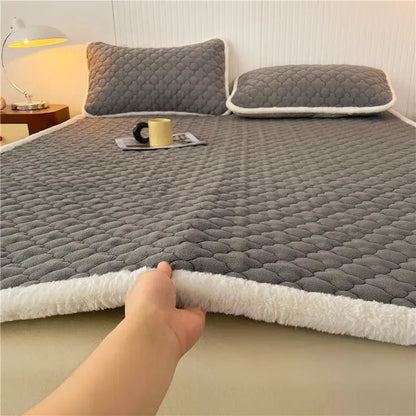 Gray quilted antibacterial milk velvet mattress pad with plush white fleece border for bedroom decorbites antibacterial milk