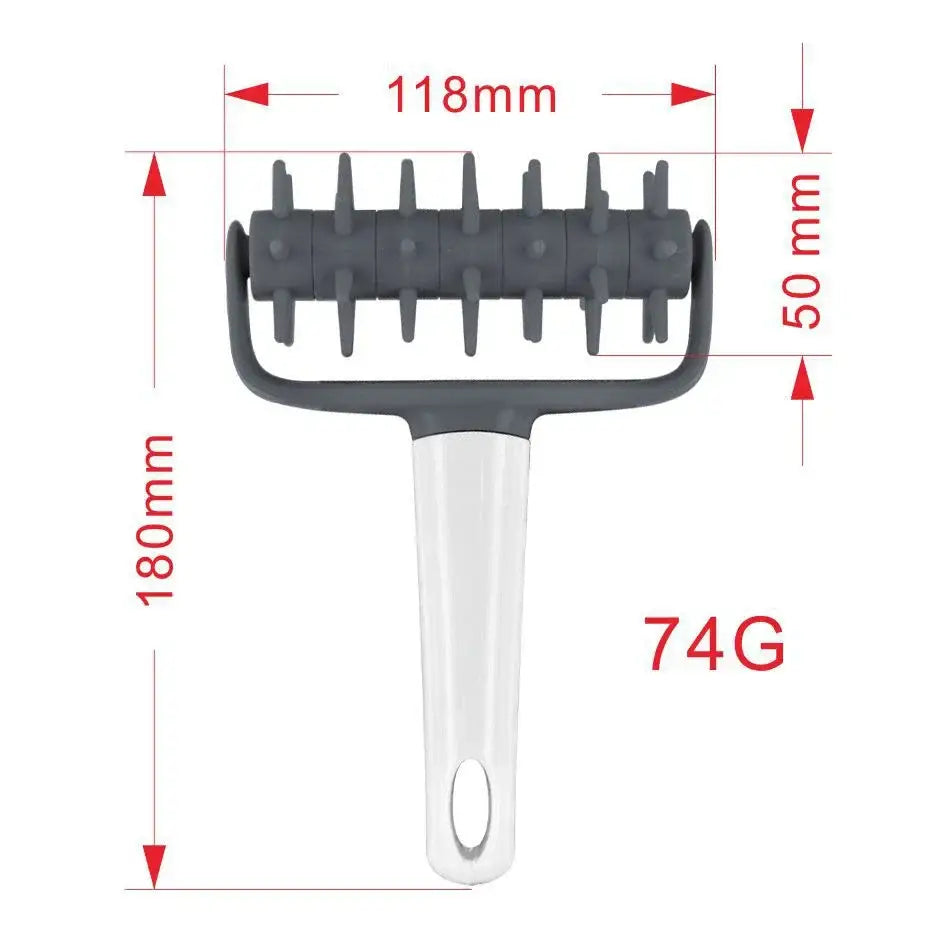 Gray and white silicone dough roller pastry with handle by decorbites for baking and food preparation
