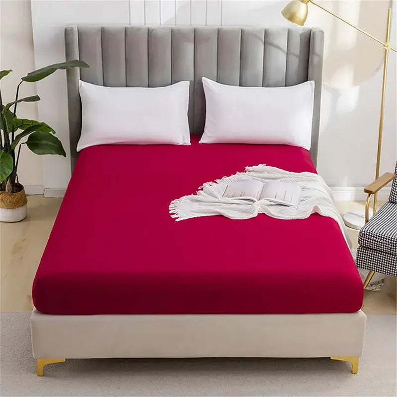 Bright red smooth stretchy decorbites brushed fitted mattress cover snugly fits mattress for bedroom bedding