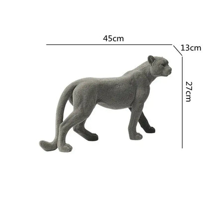 Gray concrete leopard flocking sculpture figurine 45cm long 27cm tall for living room decor by decorbites
